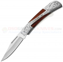 Boker Magnum Grace II Lockback Folding Knife (3.5 Inch 440 Satin Plain Blade) Cocobolo Handle w/ Etched Stainless Bolsters 01YA110