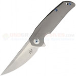 Liong Mah Designs Tempest Flipper Folding Knife (3.75 Inch S35VN Stonewash Plain Blade) Titanium Handle | Blue Hardware LMDT2